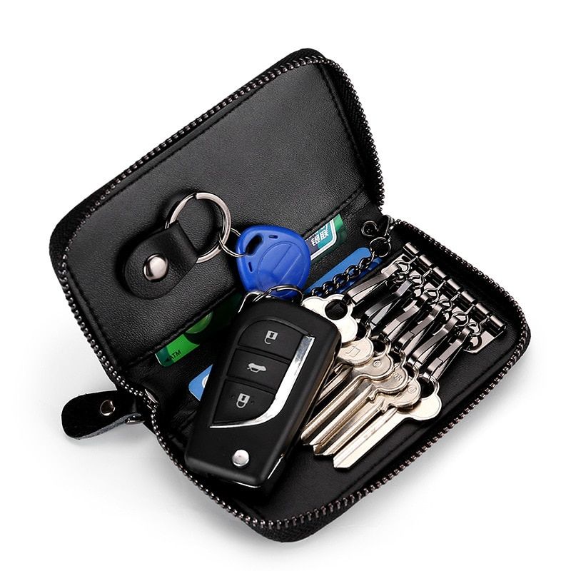 Keep Your Keys in Style with a Leather Key Ring Folder Wallet - Money Bag Type Key Holder/Box - Black -  A Unique Choice For Key Organization. 