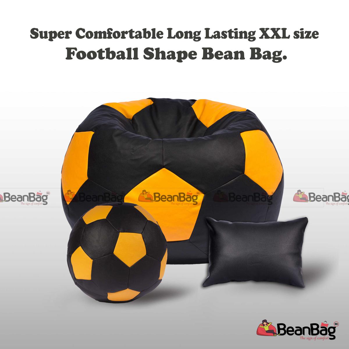 Bean Bag BD Football Shape Bean Bag XL Size Combo Set With Ottoman Red Black Color Premium