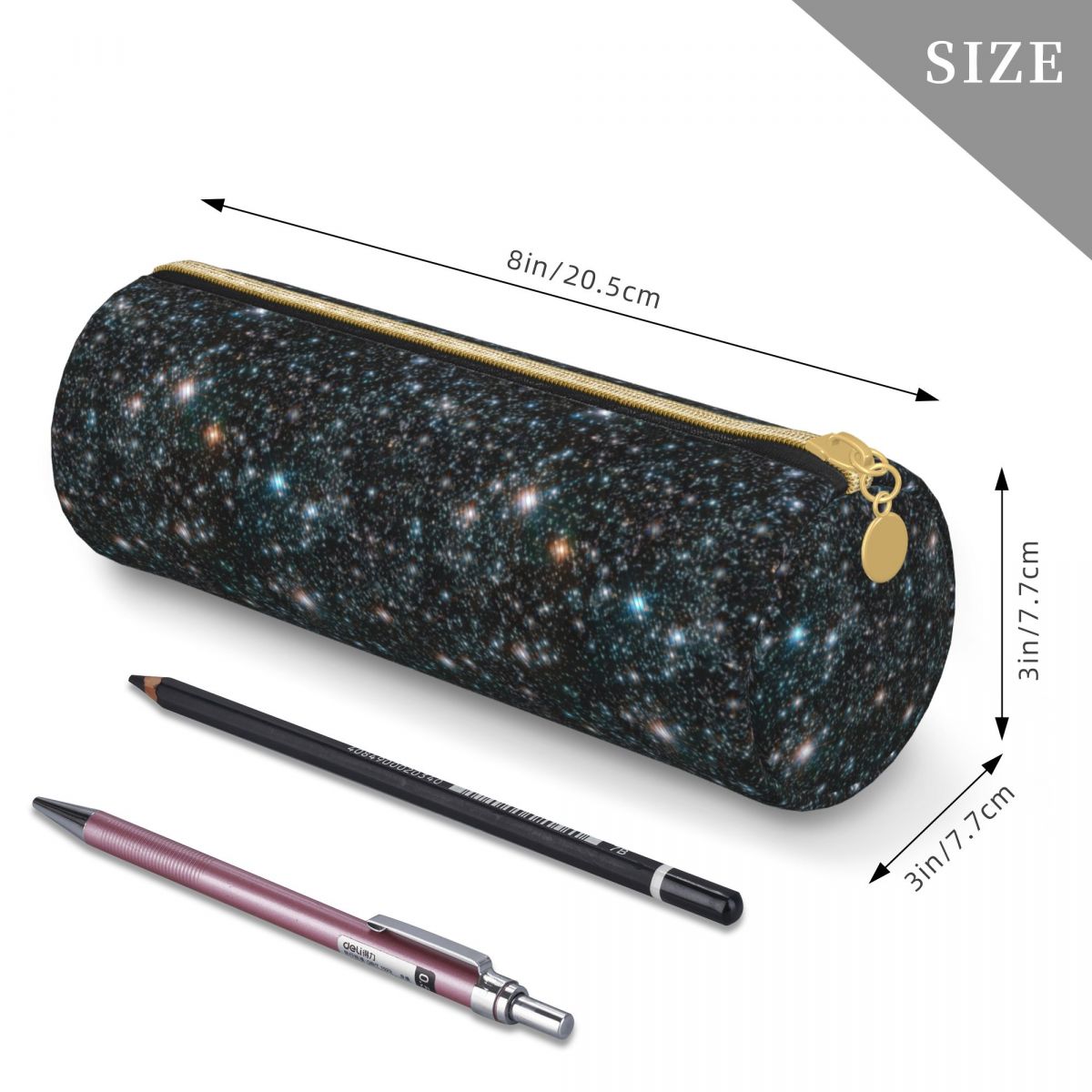 Galaxy Stars Round Pencil Case Stars Cosmic Outer Space Universe Black Boy Girl Simple Leather Pencil Box Stationery Pen Bags. 
