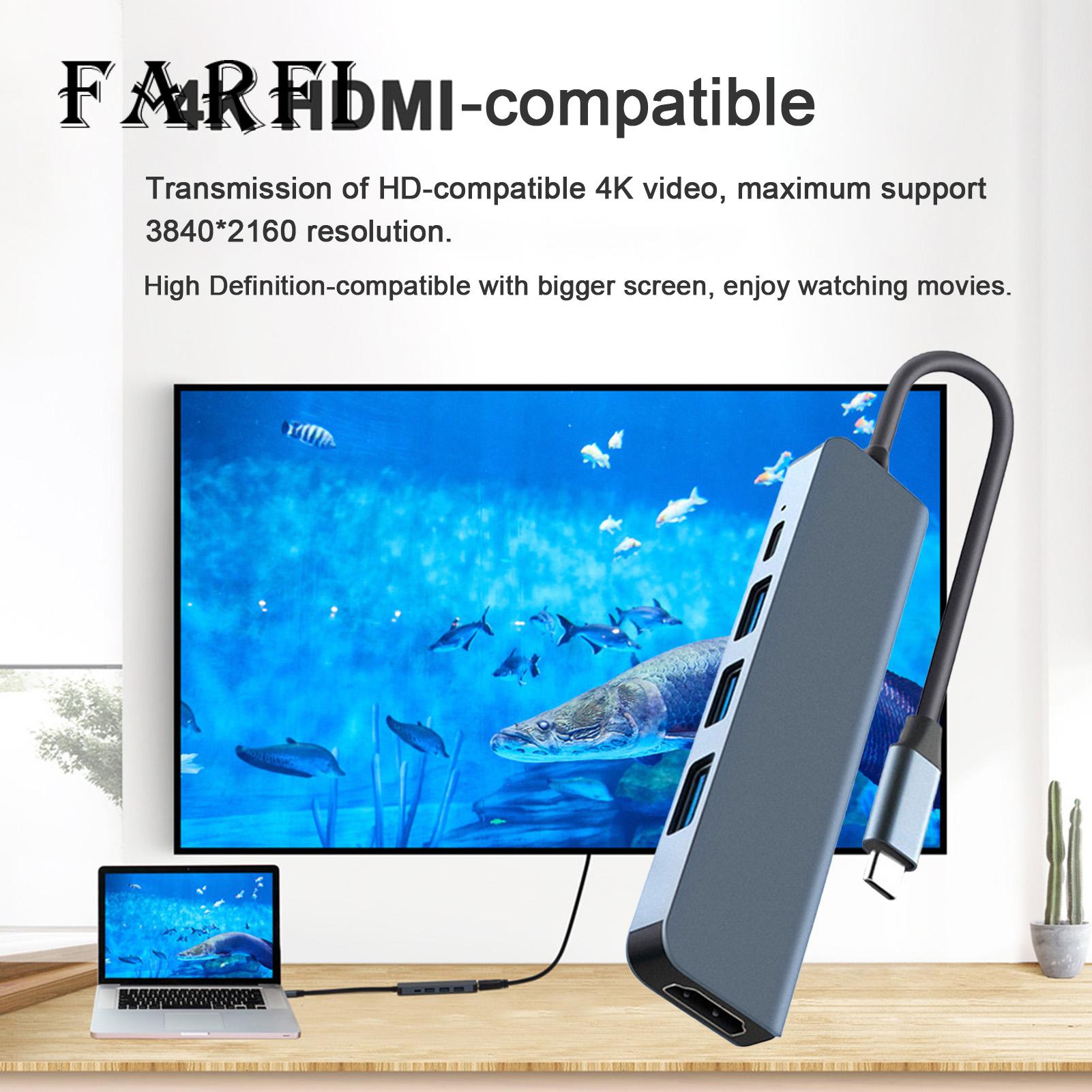 Farfi Hub Driver-free USB-C Hub Type-C to HDMI-compatible Adapter. 