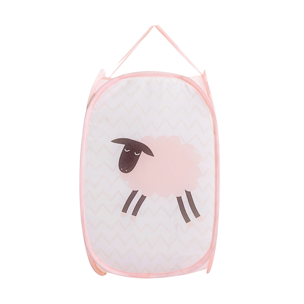 Foldable Handle Elephant Sheep Striped Laundry Basket Box Mesh Bag Container