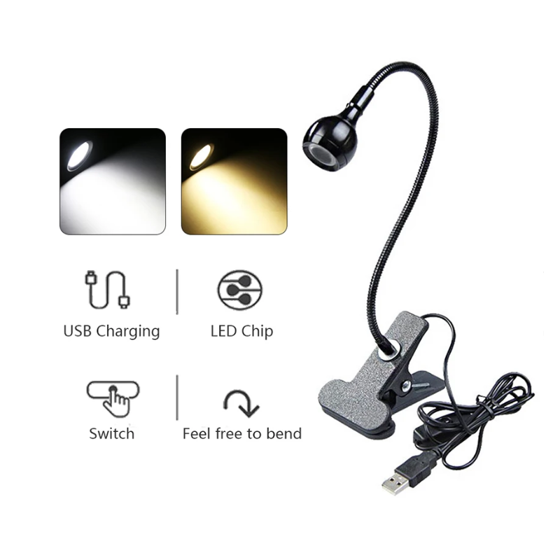 1PCS Adjustable Goosenecks Clip On USB LED Lamp Music Stand And Book Reading Lights USB Reading Night Light Book Lights New. 