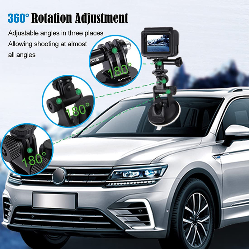 Suction Cup Camera Car Mount With Tripod Adapter and Phone Holder for GoPro Hero 13 12 11/10/9/8 Black DJI Osmo Action 5 Pro 3 4. 
