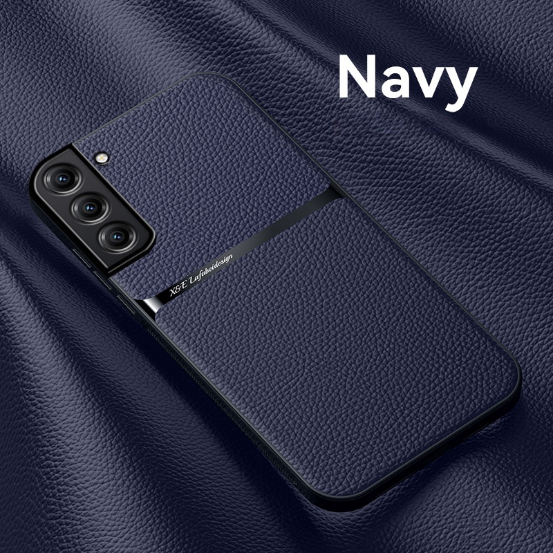 lthmy for Samsung Galaxy S21 FE Luxury magnetic car holder leather phone case silicone back cover