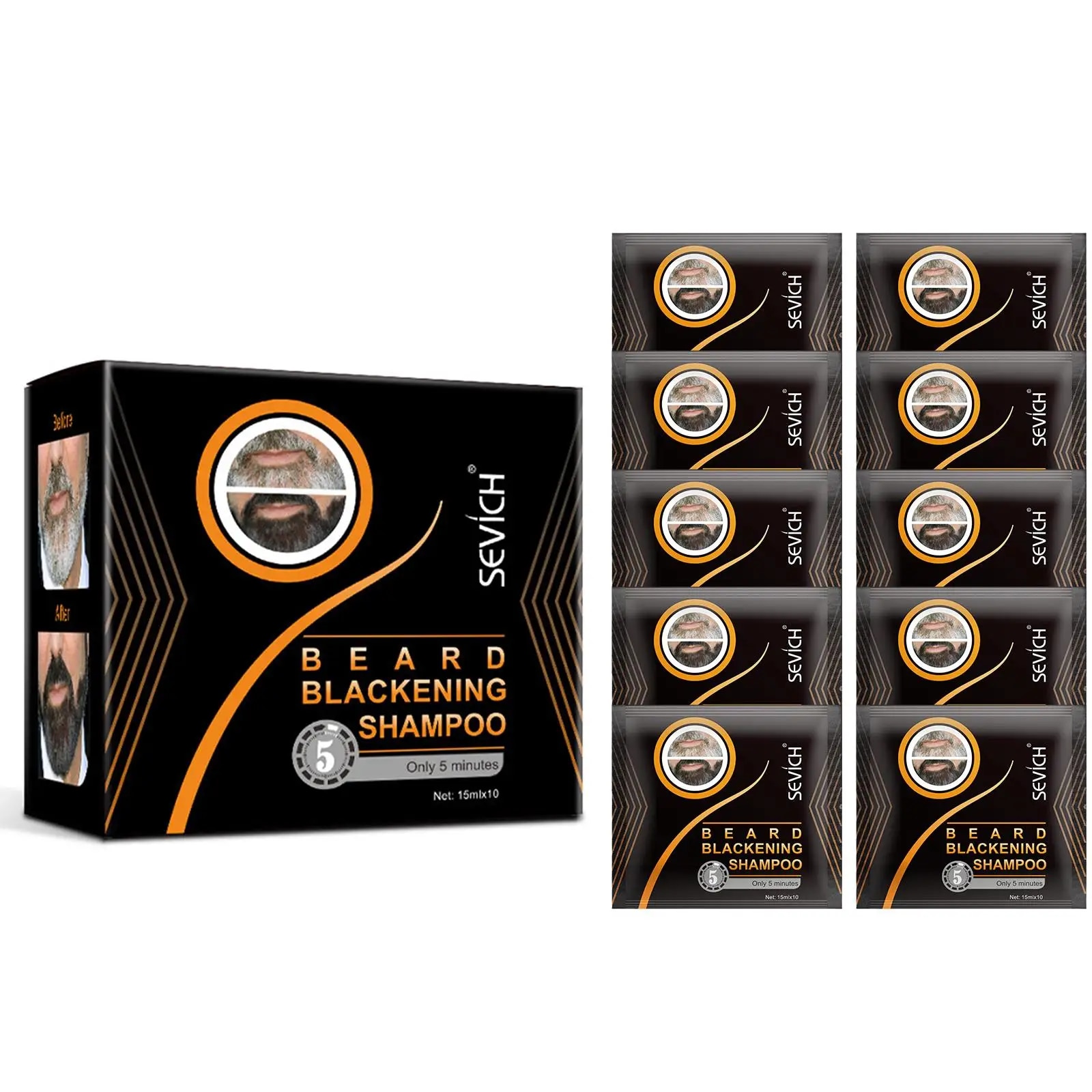 1box=10pcs Fast Black Beard Dye Wax Dark Beard Shampoo Beard Blackening Beard Non-irritating Dyeing Cream Balm Moderate Men. 
