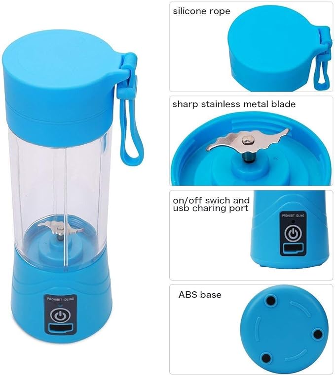 Portable Blender, Smoothie Juicer Cup - Six Blades in 3D,13oz Fruit Mixing Machine with 1500mAh USB Rechargeable Batteries, Detachable Cup Multicolor. 