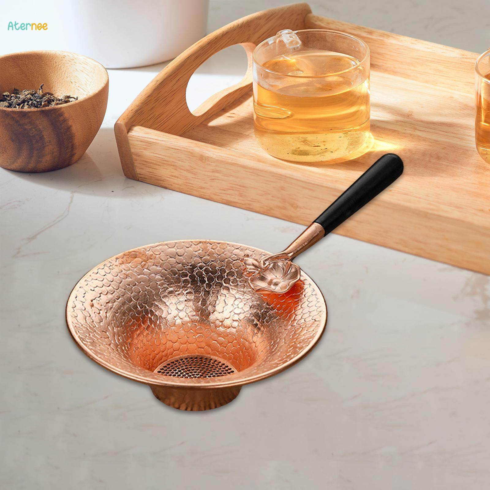 Copper Tea Strainer Tea Leaking Reusable Tea Colander with Handle Chinese Traditional Tea Infuser. 