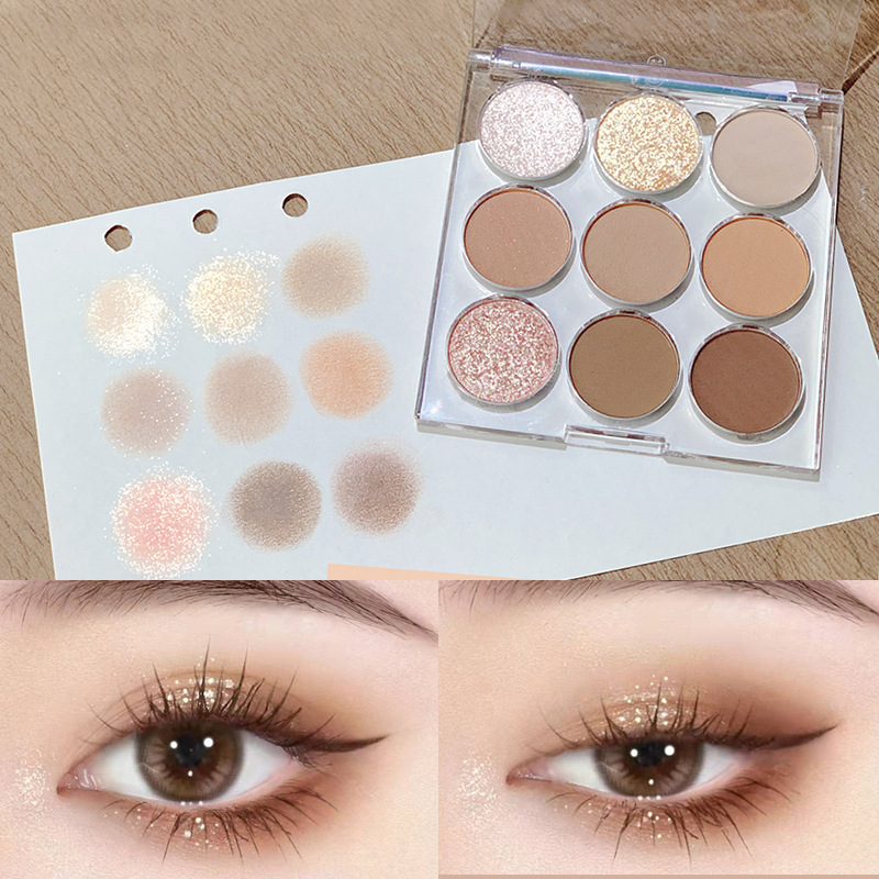xixi transparent embossed nine-color eyeshadow palette milk tea earthy pearlescent matte glitter sequins student party parity. 