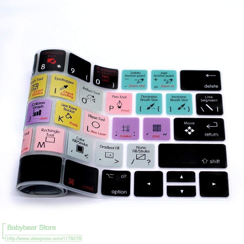 【happy one】Adobe Illustrator AI Hotkey Shortcut Silicone Keyboard Cover Keypad SKin for Macbook Pro 13" 15" est Touch. 