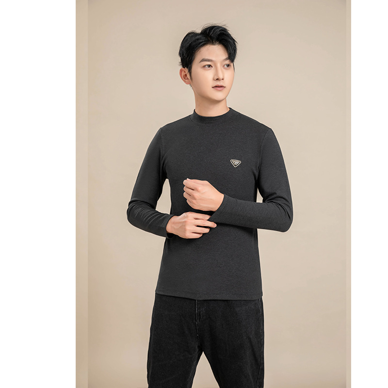 2023 Autumn Winter Thermal Underwear Men's Fleece Warm Round Neck Solid Color Autumn Coat: Traceless Heating Thermal Underwear Set