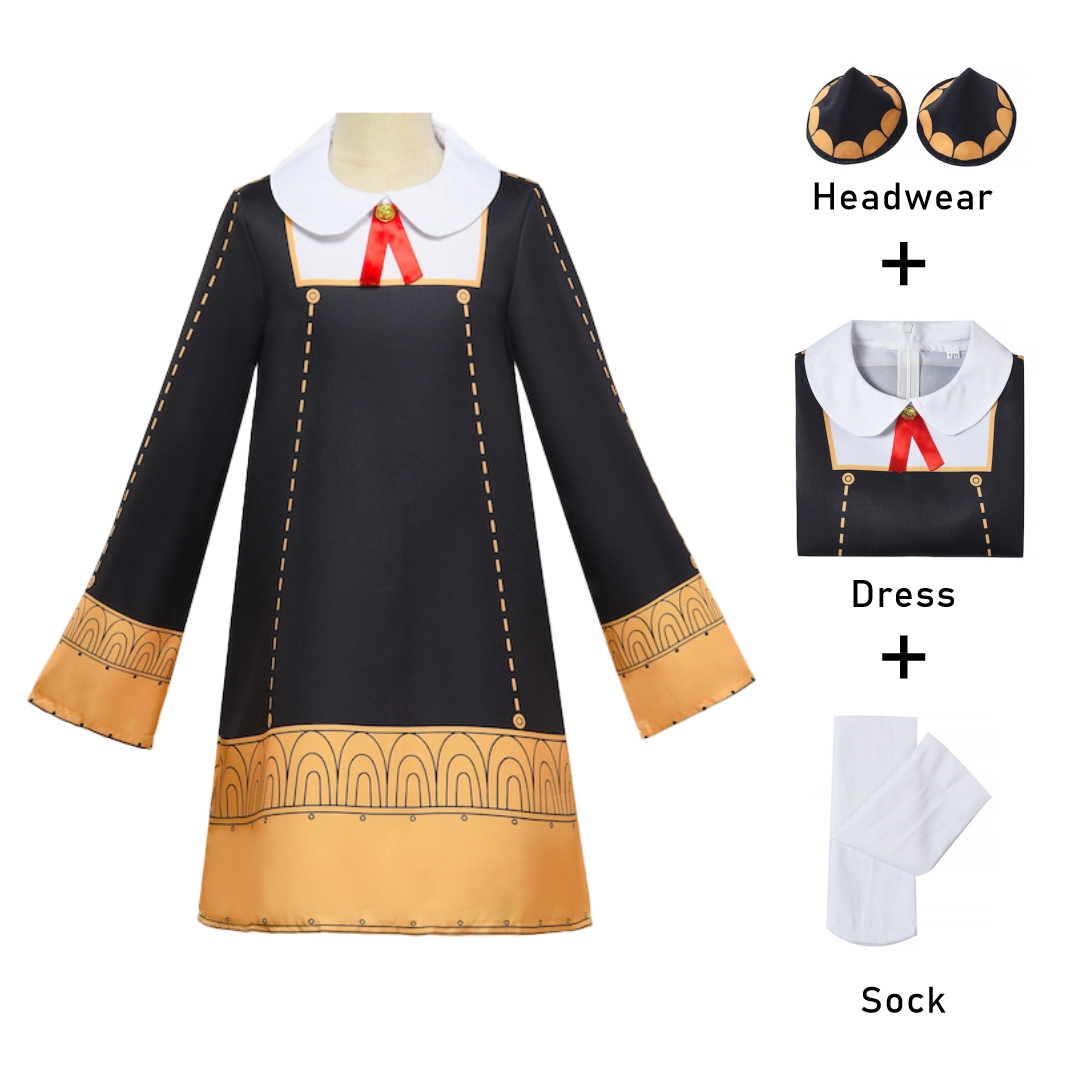 Anime Family Cosplay Costume for Girl Halloween Anya Forger Cosplay Uniform+Headwear+sock Suit For Ania Black Yellow Dress. 