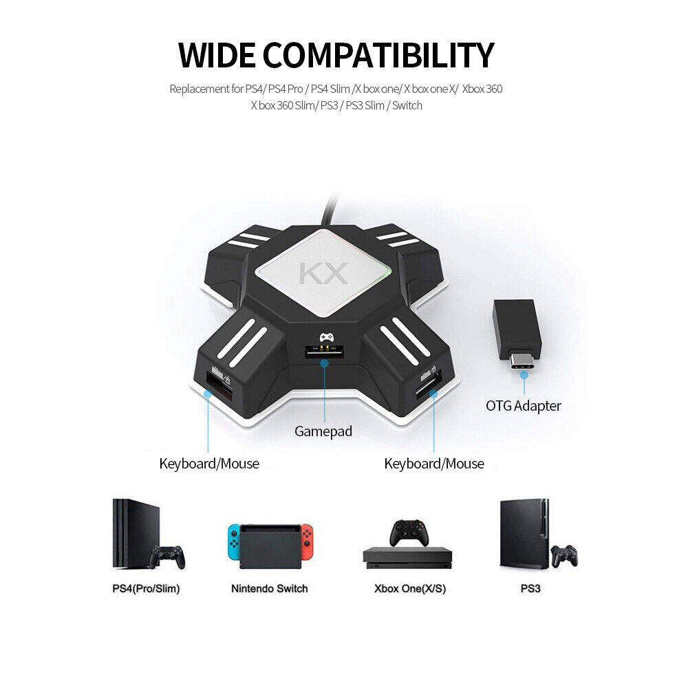 HXSJ KX Adapter USB Mobile Gaming Keyboard and Mouse Converter Plug and Play Replacement