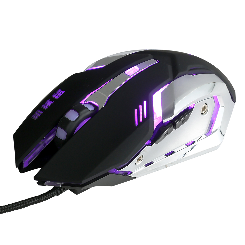 Wired 3200 DPI Gaming Mouse 4 Adjustable DPI Levels/6 Programmable Buttons/4-Color Breathing Light/ Left&Right Mute Buttons Black. 