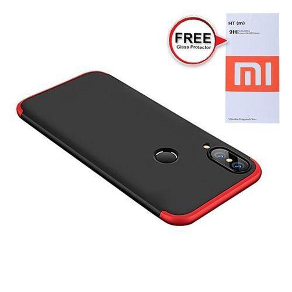 Xiaomi Mi A2 Lite 360 Degree Phone Case with Free Glass Protector -Black & Red