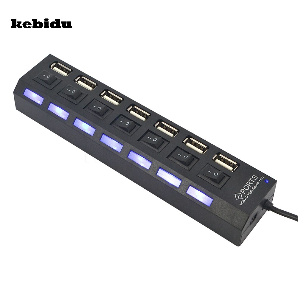 【VisioN Shop】kebidu Multi 7 Ports Speed USB 1.1 480Mbps Hub On/Off Switch Portable USB Splitter Peripherals Accessories. 