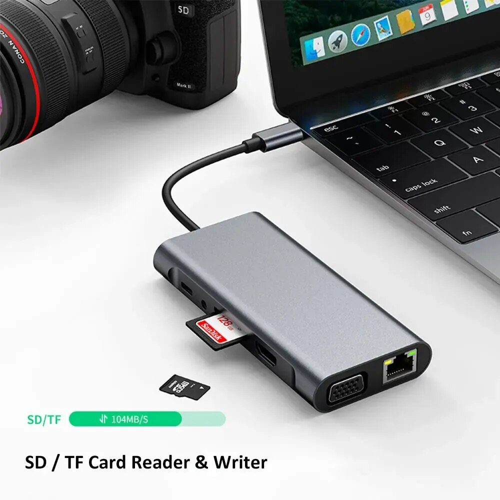 MZX 11-in-1 Docking Station USB Hub Tipo C Type A Extension Dock To HDMI-compatible VGA Ethernet for Macbook Laptop Notebook PC. 