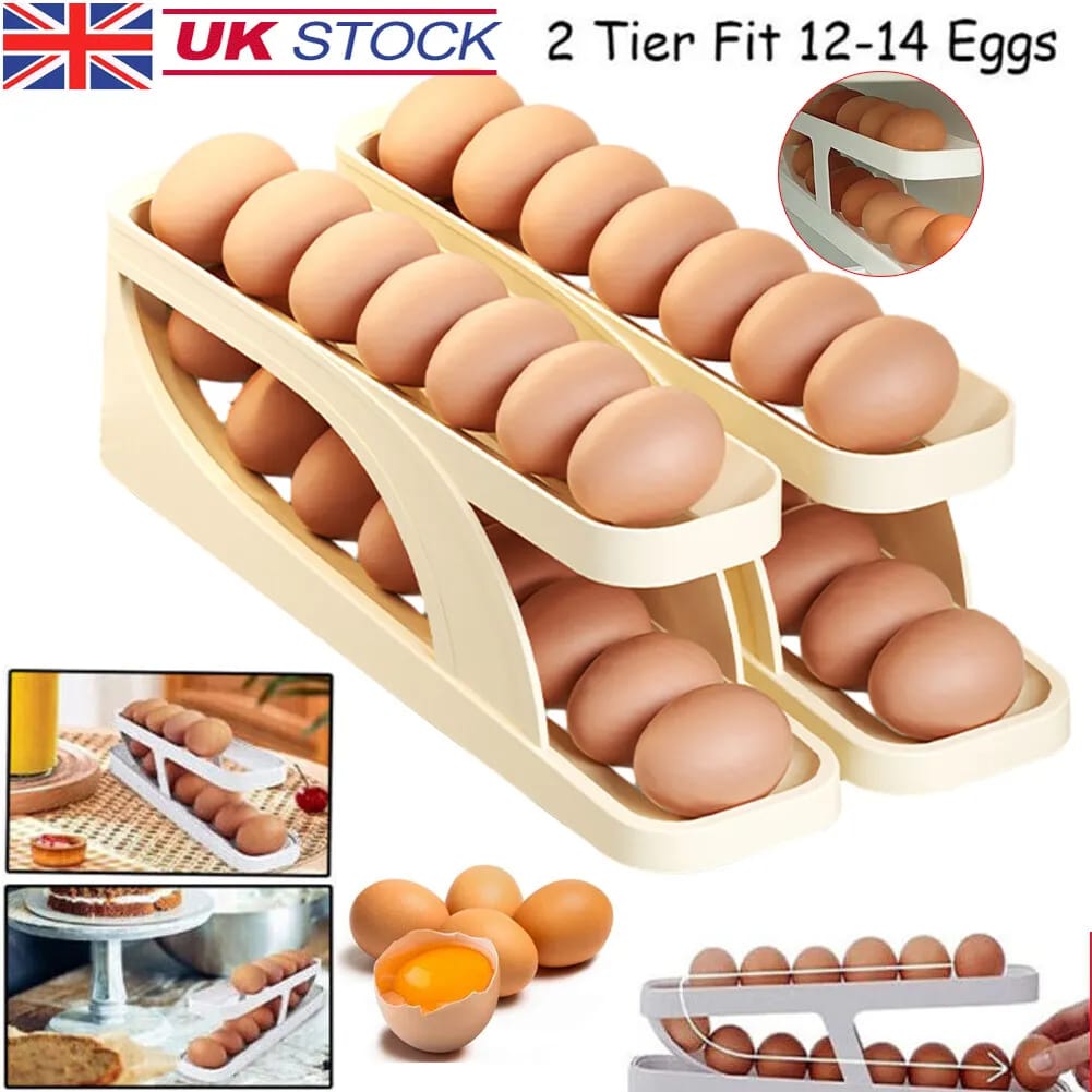 RTS Creative Plastic Slide Refrigerator Egg Holder Automatic Egg Rack Freshable Eggs Storage Container Dispenser. 