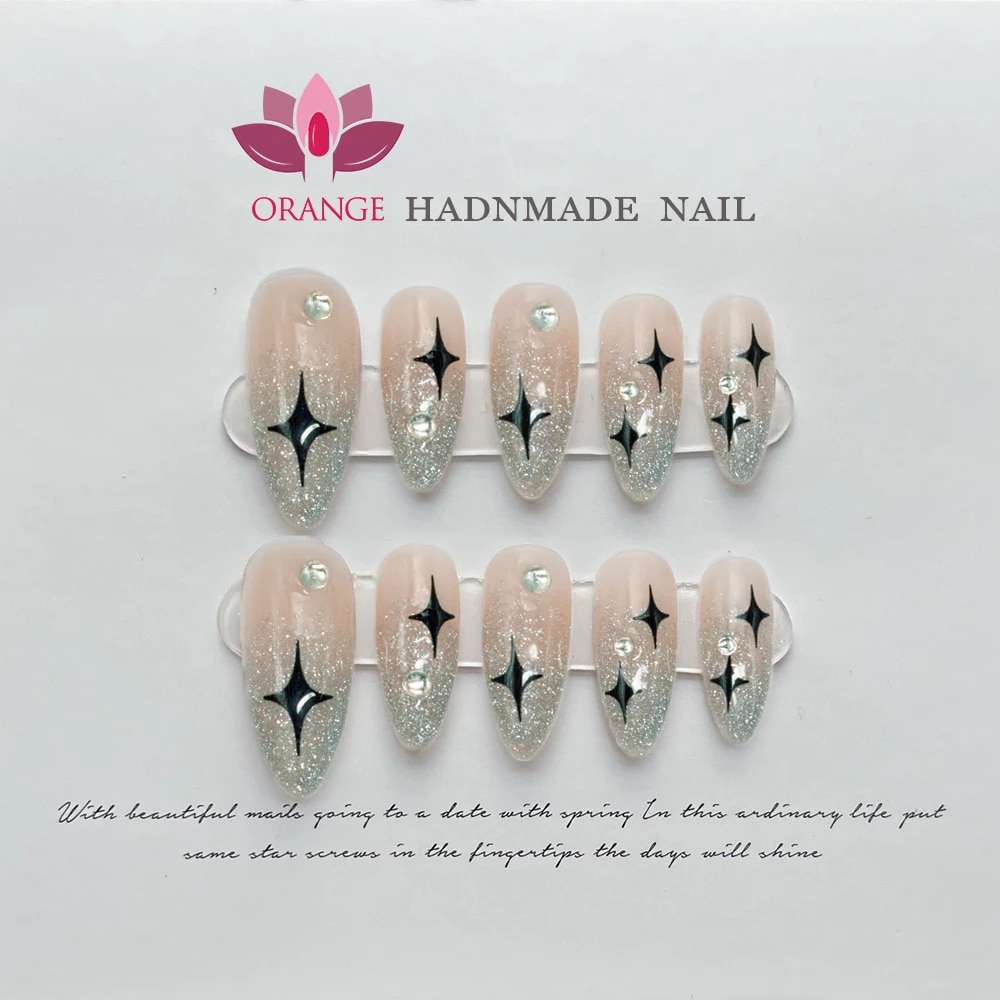 Handmade Gothic Press On Nails Reusable Decoration Nails Full Cover Artificial Manicuree Wearable XS S M L Size Nails Art