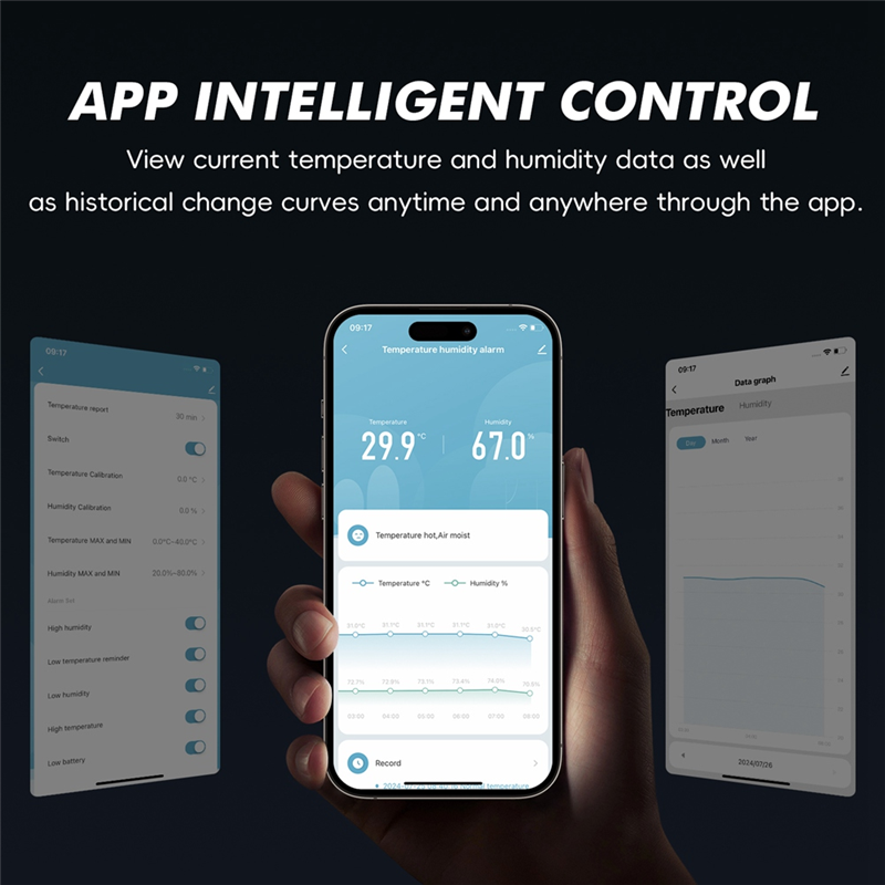 WIFI Temperature and Humidity Sensor Furnishing Temperature and Humidity Detector Intelligent Temperature Humidity Alarm. 