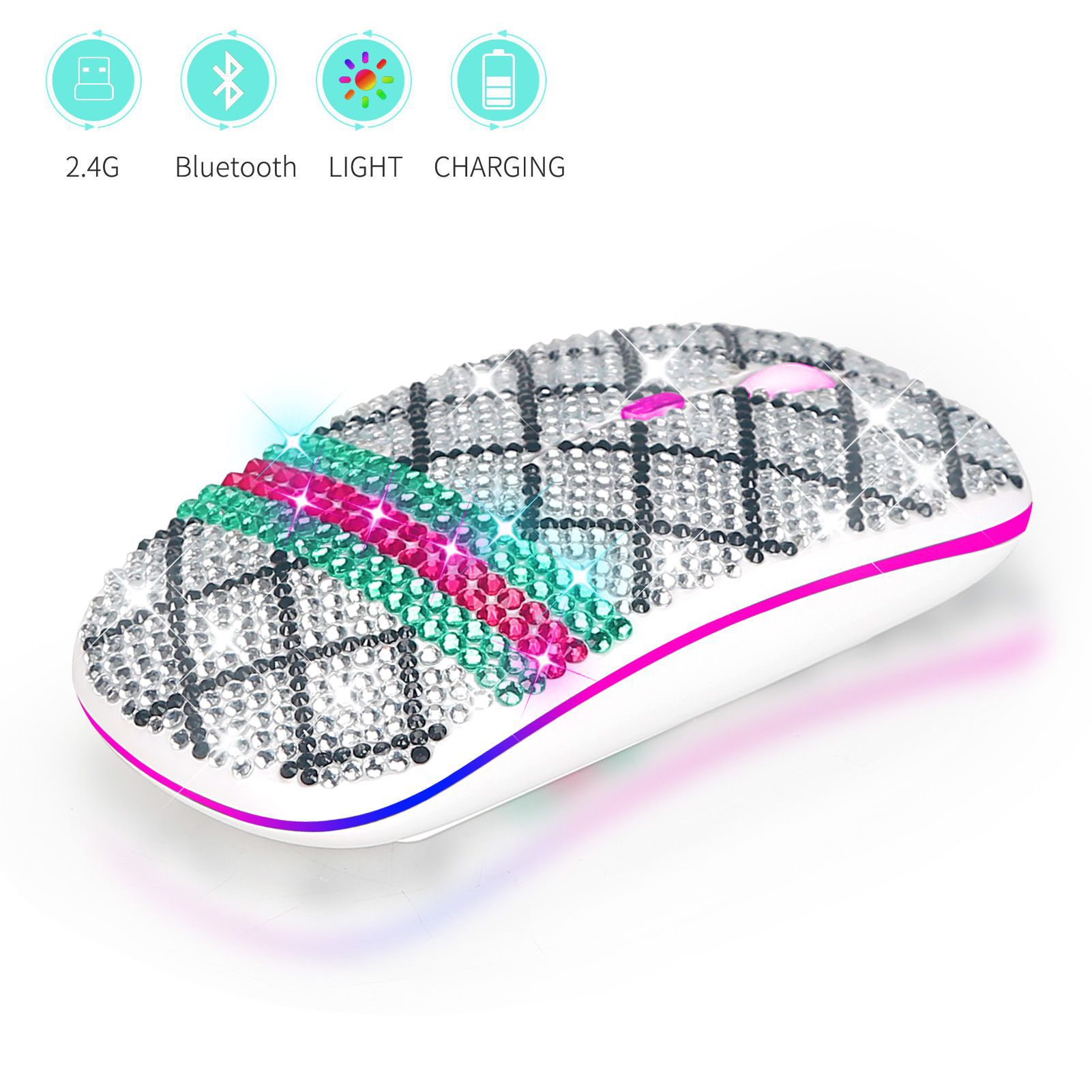 Rechargeable Wireless Bluetooth Mouse Ancient Gu Cci Color Scheme Diamond MOUSE Diamond Studded Transparent Mouse