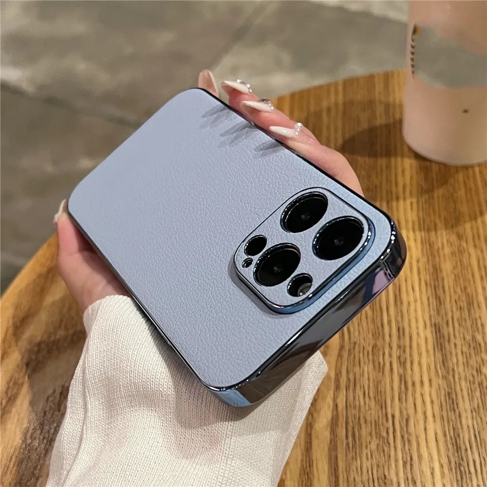 Luxury Lambskin Leather Plating Phone Case For iPhone 15 14 13 12 11 Pro Max 14 15 Plus Shockproof Bumper Lens Protection Cover