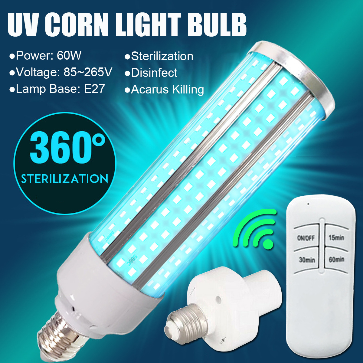 E27 UV Light Ultraviolet Germicidal Lamp Disinfection Germicidal Back