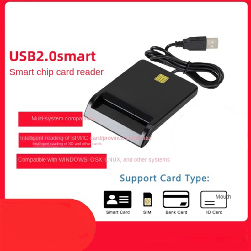 USB Smart Card Reader Atm Bank Tax Declaration Ic Card Reader Id Device Connector ID Card Smart Card Reader(Black). 