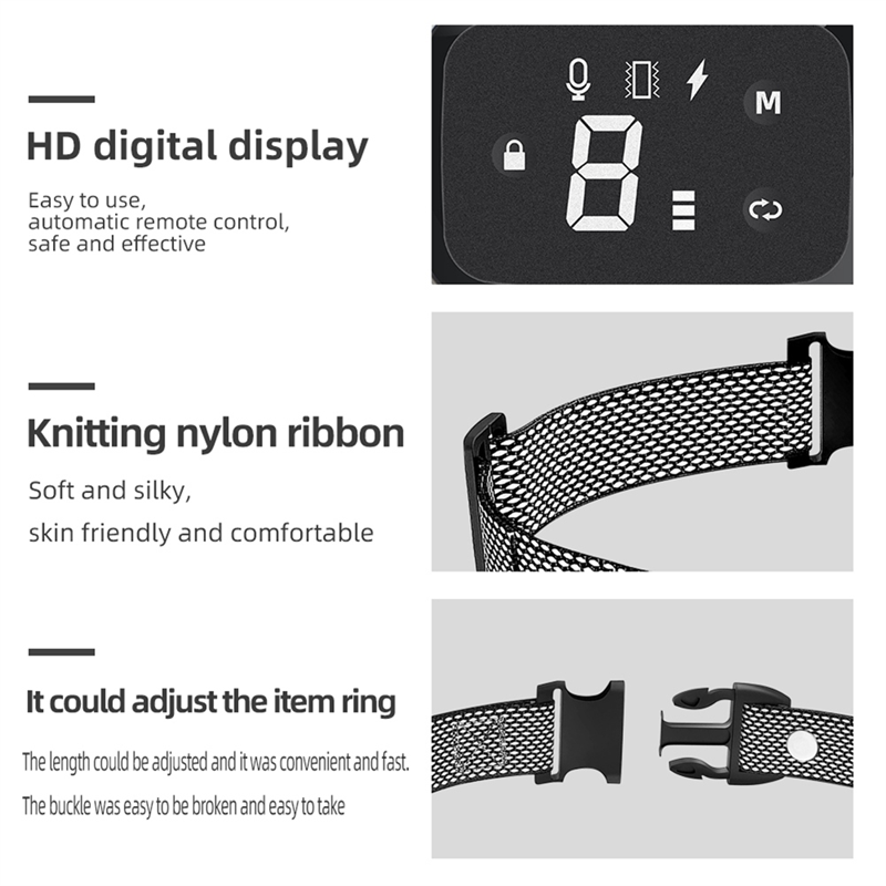 1 PCS HD Digital Display IP67 Waterproof Collar for Dog Rechargeable Bark Stopper (B). 