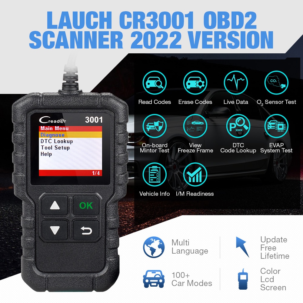LAUNCH CR3001 Creader 3001 Code Reader V2.0 Lifetime Free update OBDII/EOBD Read Code Auto Diagnostic Tool DIY OBD Scanner KW590. 