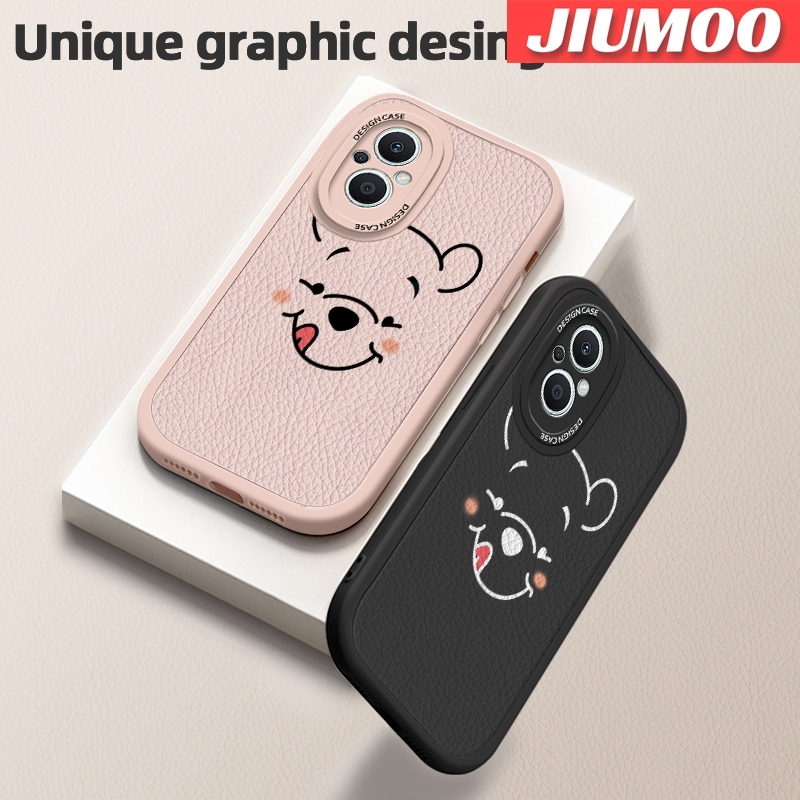 JIUMOO For OPPO Reno 7z 5G A96 5G F21 Pro 5G Reno 7 Lite 5G Reno 8 Lite 5G Case Simple Winnie The Pooh Thin Leather Soft Full Lens Back Cover Camera Protect Cases Shockproof Casing. 