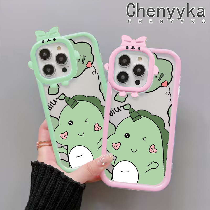 Chenyyka For iPhone 6 Plus 6s Plus 7 Plus 8 Plus Case Cartoon Cute Green Dinosaur Shockproof Clear Phone Cases Little Monster Camera Lens Protective Cover Silicone Transparent Soft Case. 