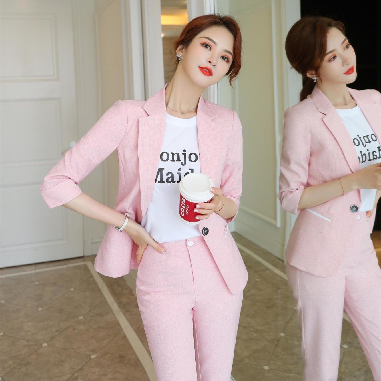 Suit Women's Spring and Summer New Korean Style Temperament Office Wear Two-Piece Suit Western Style Small Man Anti-Aging Casual Suit. 