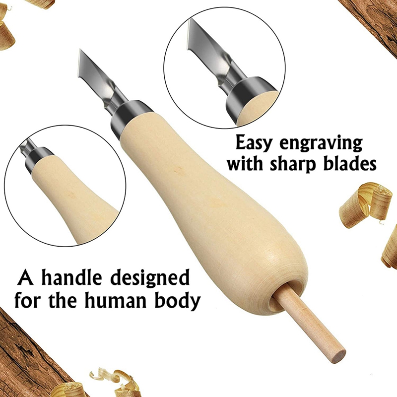 Lino Block Cutting Rubber Stamp Carving Tools with 5 Blade Wood Handle Printmaking Carving Tools Set. 