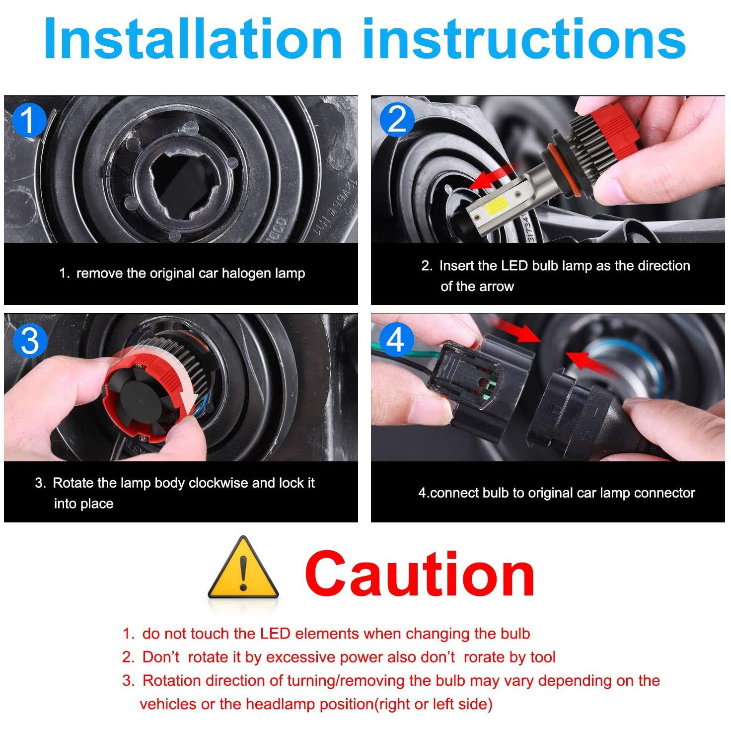 9006 LED Headlight Bulbs 6000K HB4 HI/Low Beam 55W 8000 Lumens Fog Lamp Bright Waterproof DOB Kit 2 Lamps 360° Rotation. 