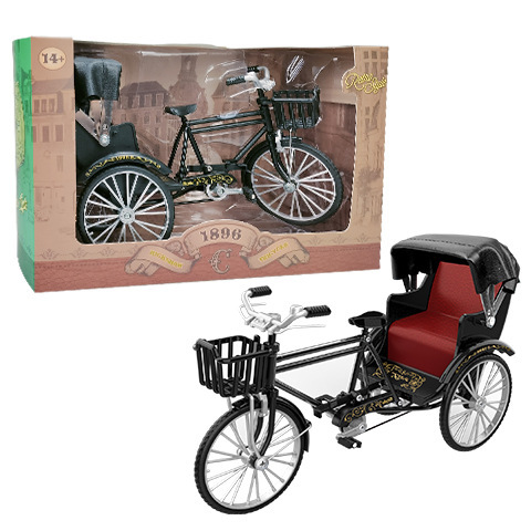 Three-Wheeled Rickshaw Simulated Alloy Model Cross-Border Toy 28 Bars Bicycle Retro Nostalgic Collection Ornaments. 