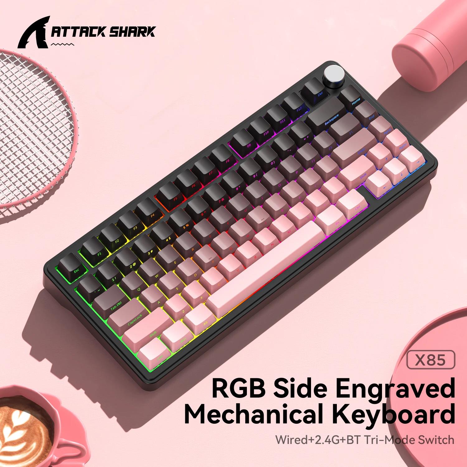 Attack Shark X85 Bluetooth Mechanical Keyboard, RGB,2.4G Tri-mode, Metal Knobs,full-key Hot-swap, Win mac