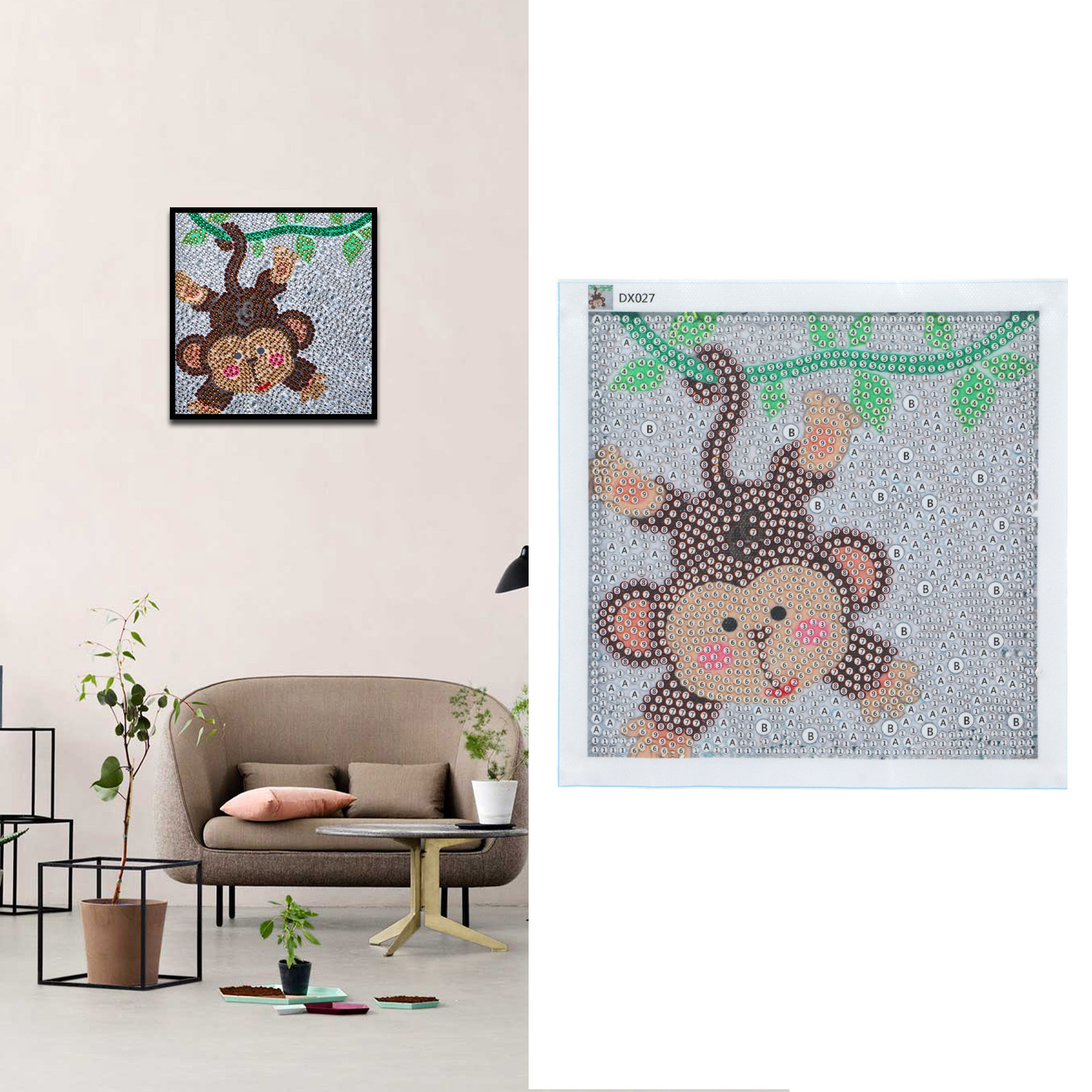 Rhinestone Painting Kit Shiny Cartoon Cute Monkey Pattern Simple Operation DIY 5D Art 17x17cm. 