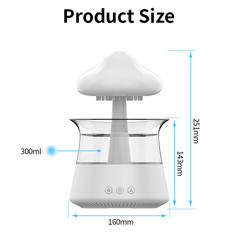 Rain Cloud Humidifier USB Night Light for Room Office AromaDiffuser Water Drop Sound with Remote Control Humidifier -A. 