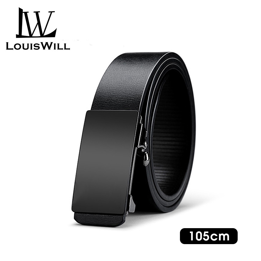 LouisWill Men's Belt Re-al Leather Belt Men's Automatic Buckle Ori-gi-nal Leather Men's Belt Perfor-ated Leisure Business Belt Men's Jeans Belt