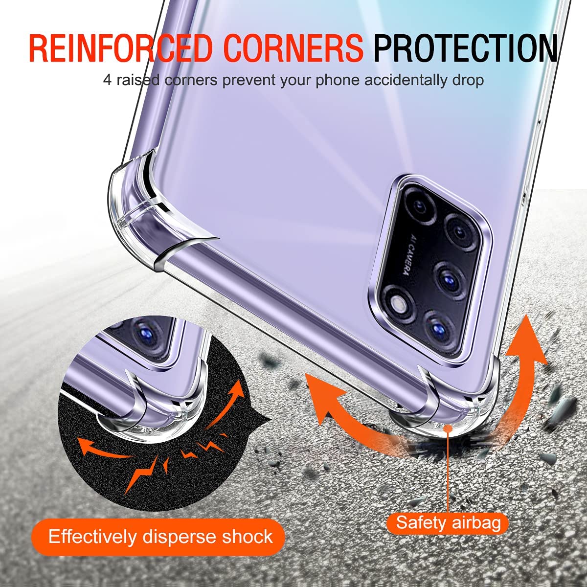 For OPPO A52 A92 Back Cover Shockproof Transparent Soft TPU Silicone Protector Phone Case with Shock Absorption Bumper Corners. 