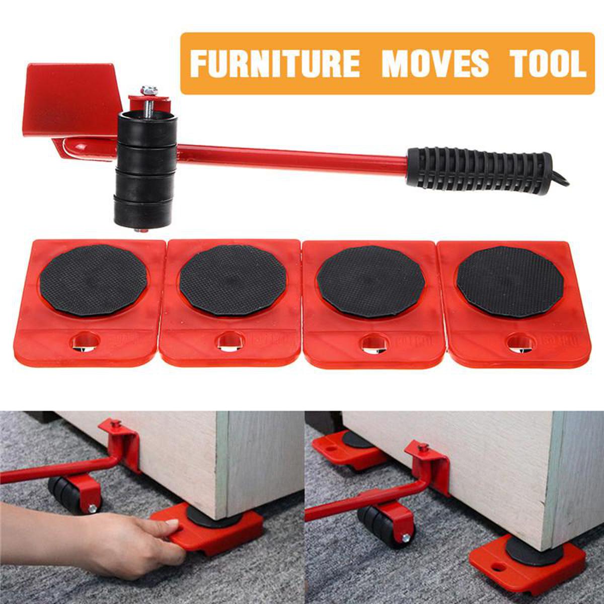 150KG FURNITURE MOVES TOOL 5 In 1 Mover Roller Moving Helper Furniture Appliances Mover Lifter Roller Logistics Helper System Tool Set With 4 Wheel Sliders Mover Table Sofa Removal Indoor 