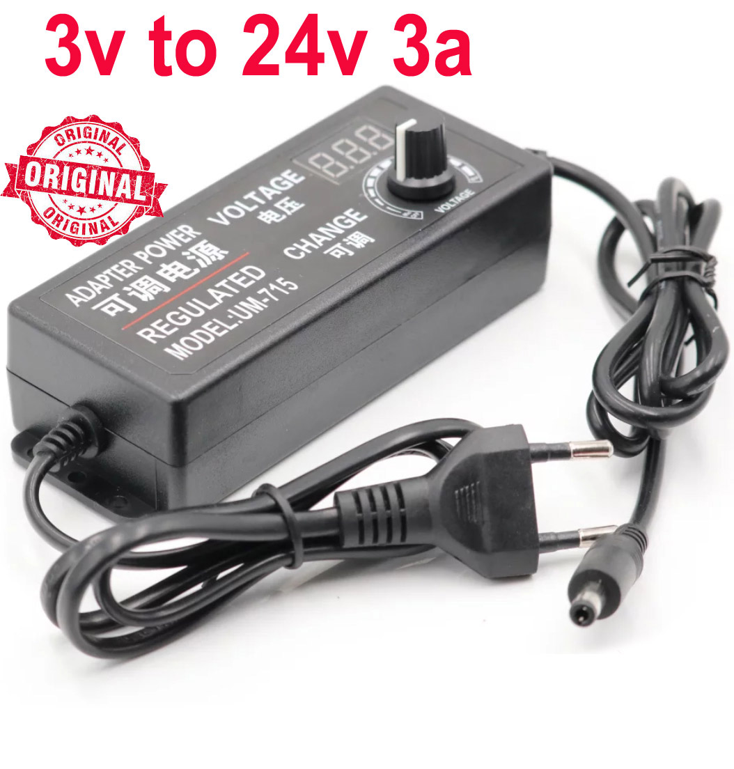 ADJUSTABLE AC TO DC 3V to 24V 3A UNIVERSAL ADAPTER WITH DISPLAY SCREEN VOLTAGE ADJUSTABLE POWER SUPPLY ADATPOR.