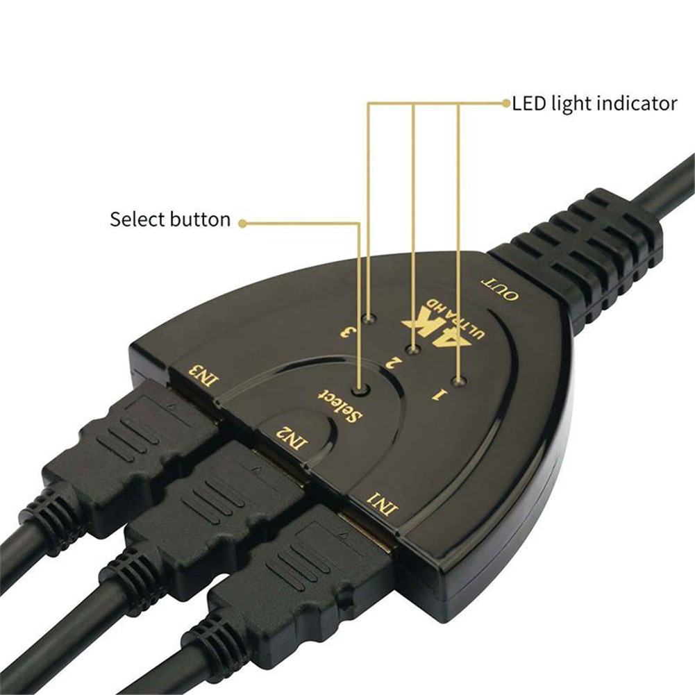 for 3-Port HDMI Splitter Switcher with Pigtail Cable Supports 4K 2K 1080P 3D Player DVD HDTV 3-in 1-out Port Hub for Xbox PS3 PS4 R25. 