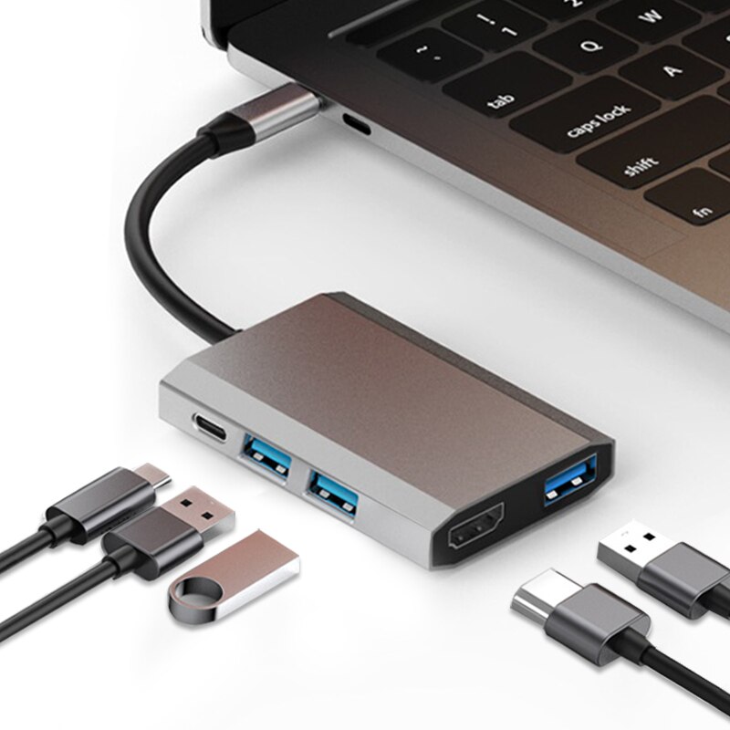 【VisioN Shop】Basix Type C Hub To HDMI-Compatible USB3.0 PD Adapter USB-C Converter for MacBook Pro Huawei MateBook C Usb 3.0. 