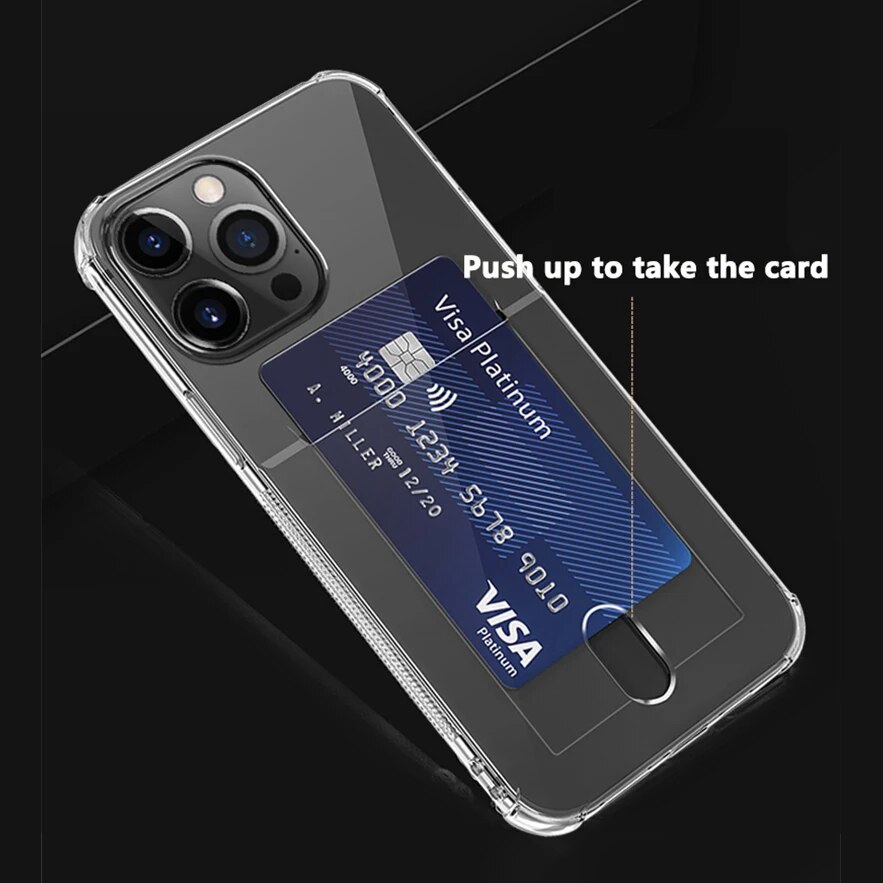 Clear Card Holder Phone Case For iPhone 15 14 13 12 Mini 11 Pro Max XS MAX XR X Transparent Soft Silicone Credit Slot Back Cover. 
