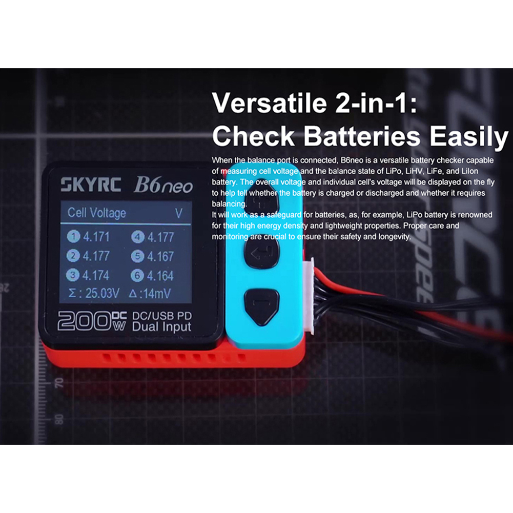 SKYRC B6neo Intelligent Charger Power DC200W PD80W Multi-Function Smart Battery Balance Charger Discharger. 