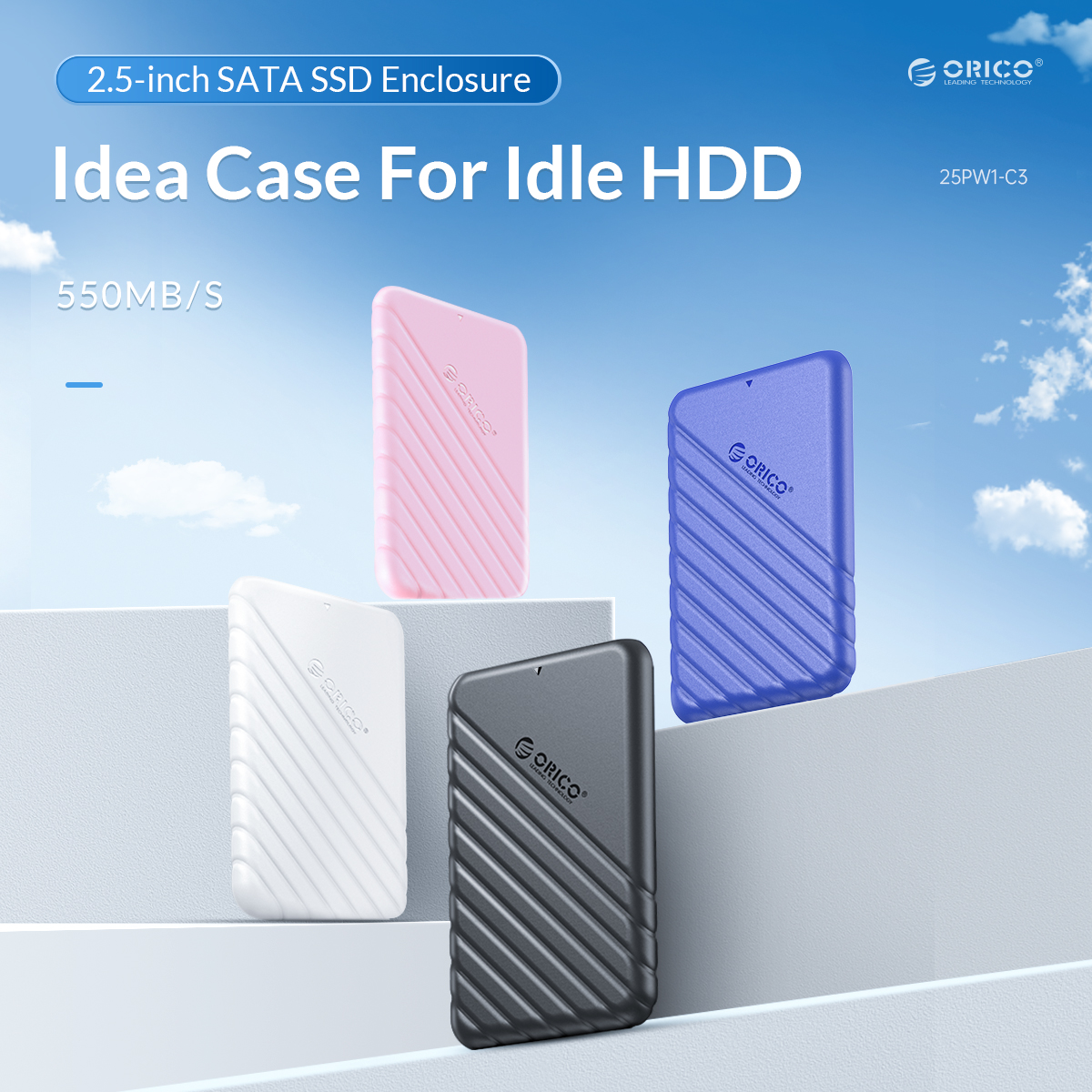 ORICO-25PW1C-C3 2.5 inch USB3.1 Gen1 Type-C Hard Drive Enclosure Type-C to Type-C Cable