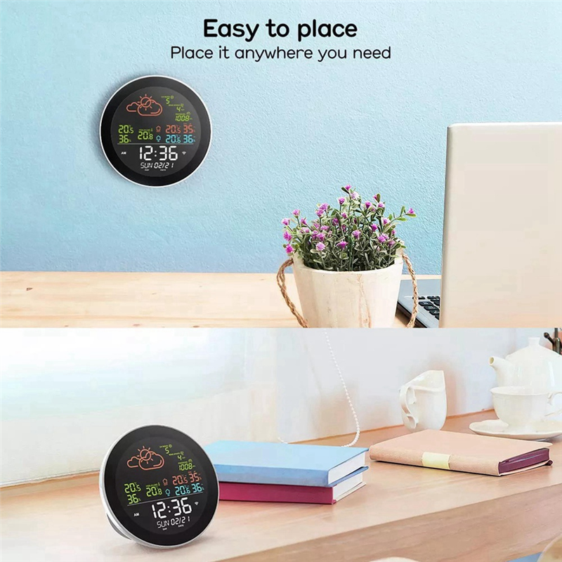 Tuya WIFI Weather Station Table Clock Outdoor Indoor Temperature Tester Weather Forecast Thermometer Hygrometer Easy to Use B. 