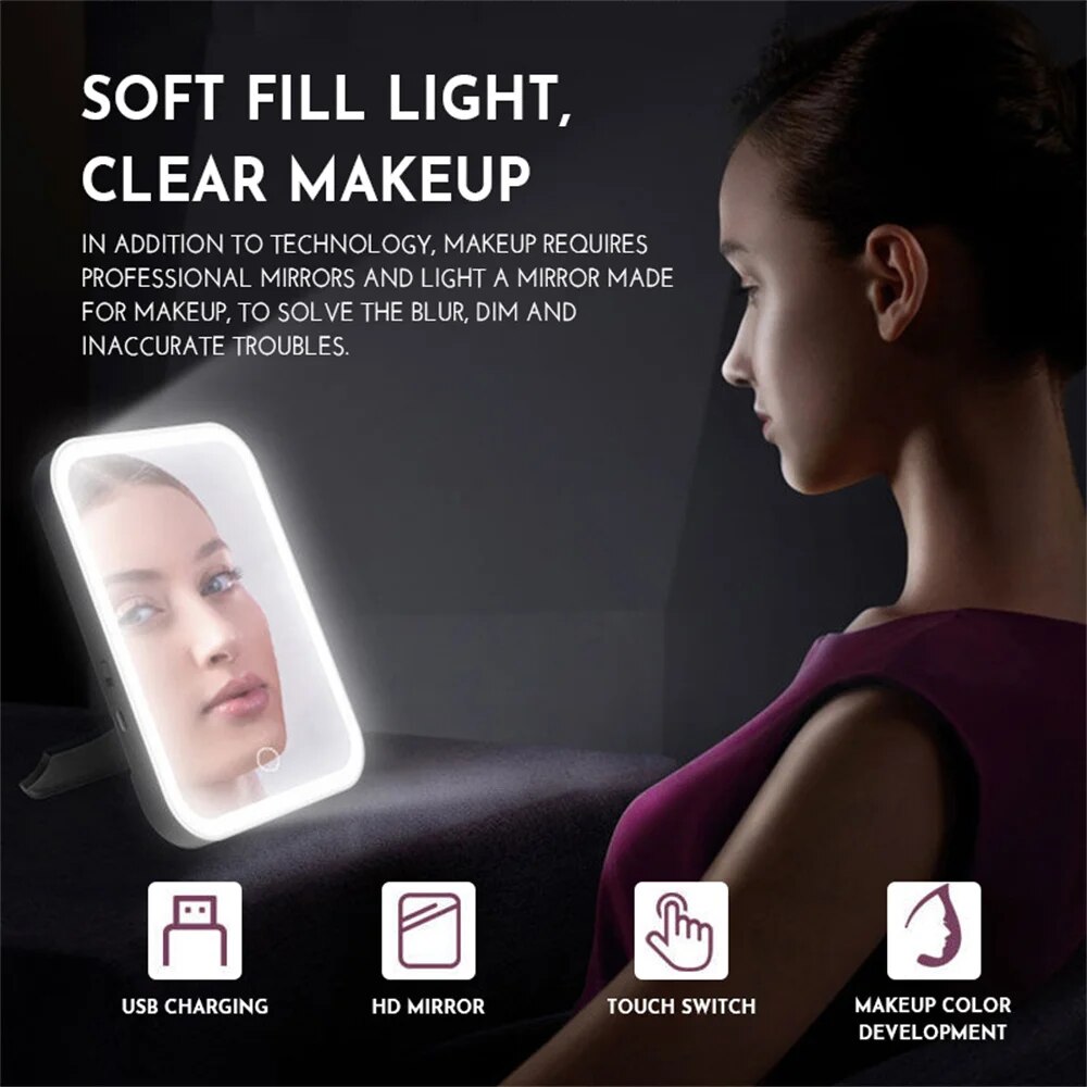 LED vanity mirror touch screen 3 lights portable standing folding vanity mirror 5x magnification compact vanity mirror. 