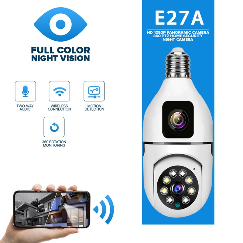 V380 Pro Bulb Wifi Camera E27A Dual Lans Rotatable 360. 